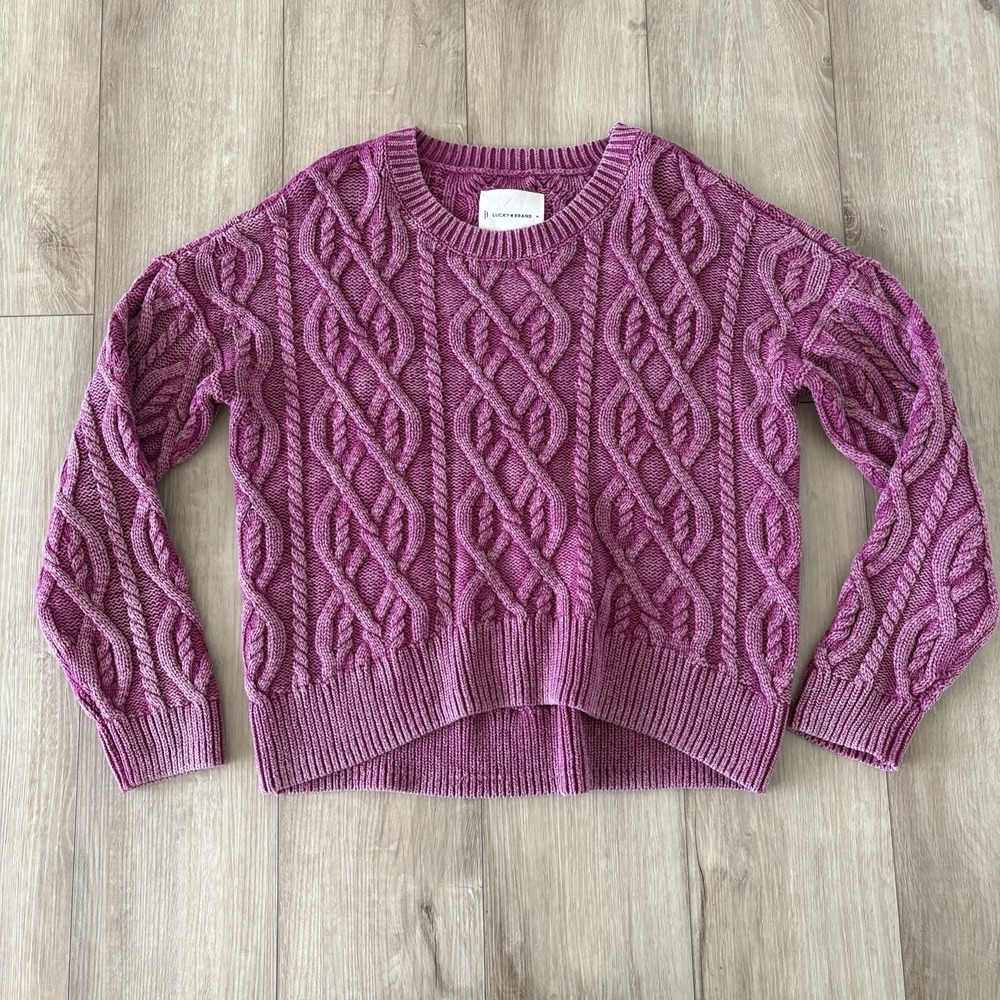 Lucky Brand‎ Cable Knit Sweater Dark Pink Size Medium Heavy Knit
